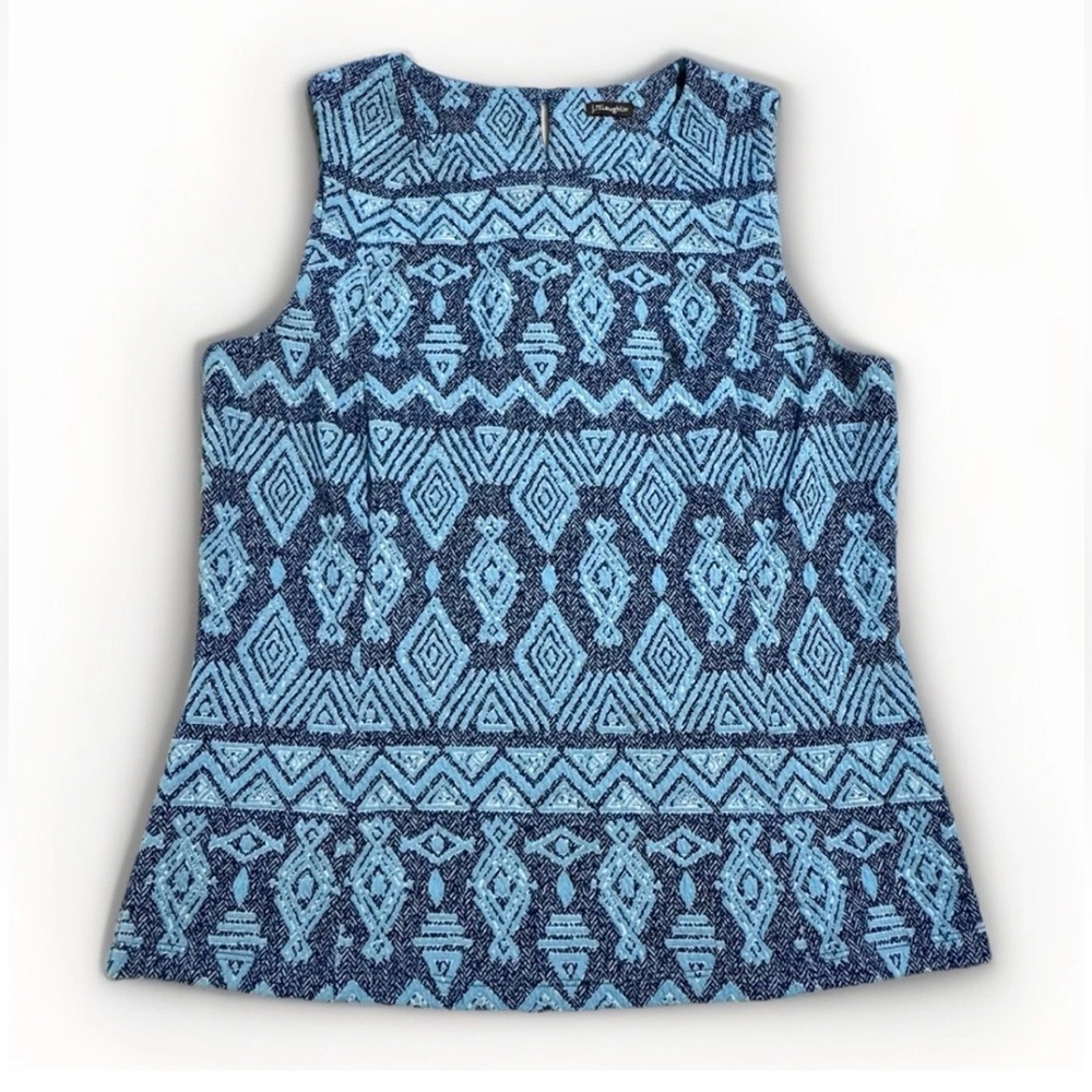 J. McLaughlin Tania Sleeveless Crewneck Jaquard Fitted Top Womens Sz Large